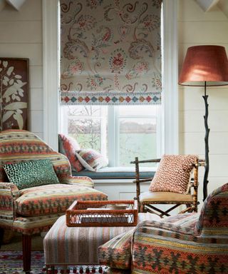 Window treatment idea with blind matching furniture