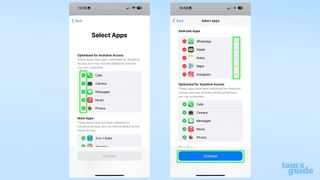 Screenshots showing Assistive Access' app selection interface in iOS 17