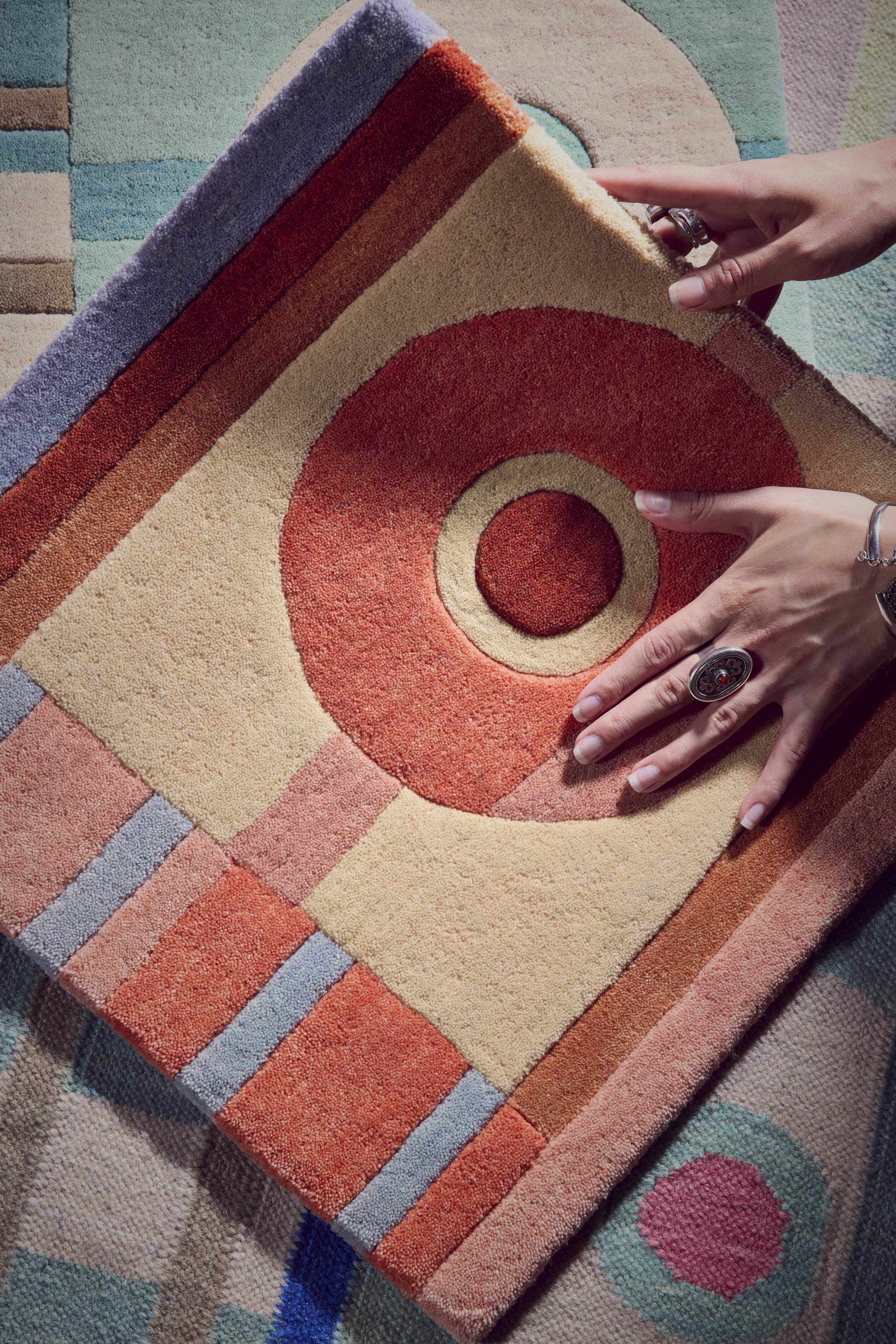 colourful geometric rug design by POoR Collective