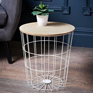 B&M basket side table in white
