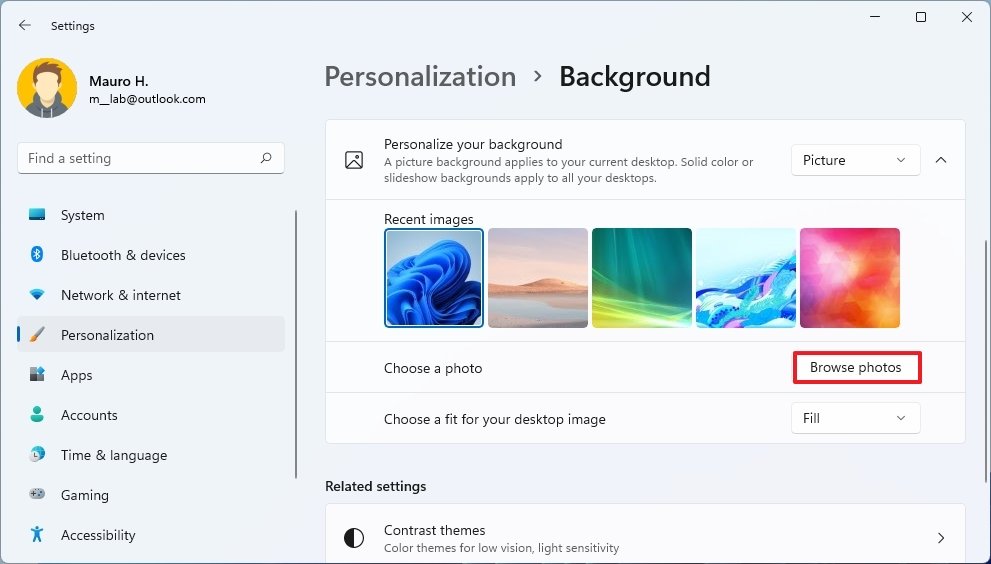 Select custom background image