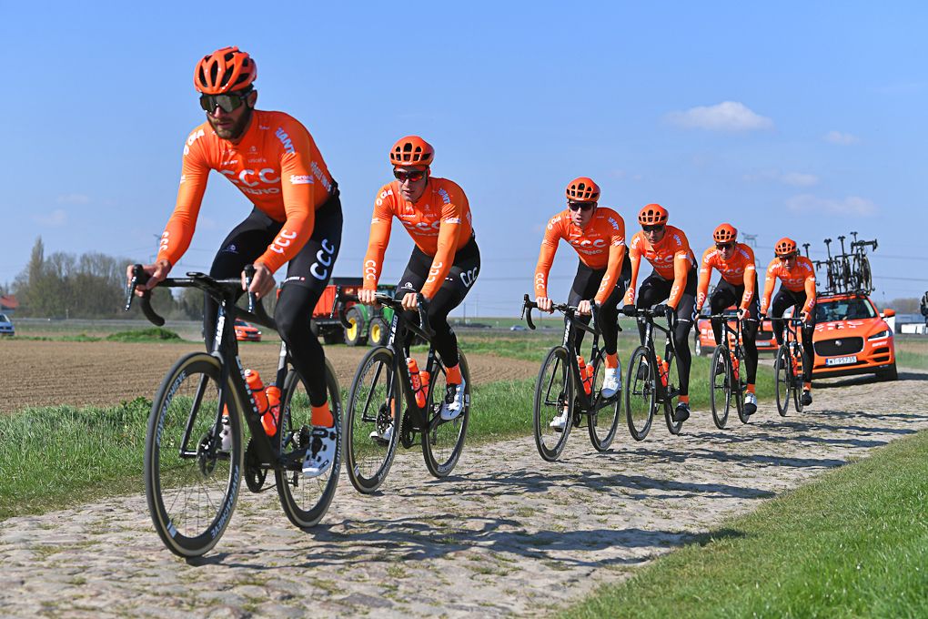CCC Team riders check out the Paris-Roubaix route
