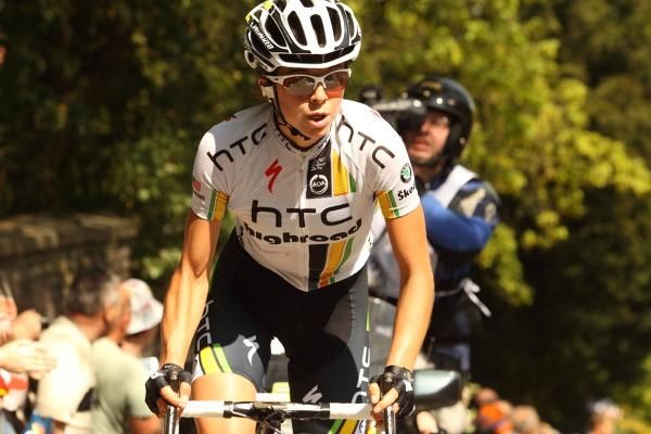 Evelyn Stevens (HTC-HighRoad) went up the Mur de Huy on her own in the lead