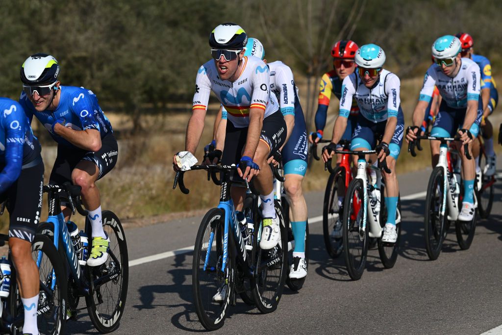 CASTELLON SPAIN JANUARY 31 Oier Lazkano of Spain and Movistar Team rides whilst eating during 75th Volta a la Comunitat Valenciana 2024 Stage 1 a 167km stage from Benicassim to Castellon de la Plana on January 31 2024 in Castellon Spain Photo by Dario BelingheriGetty Images