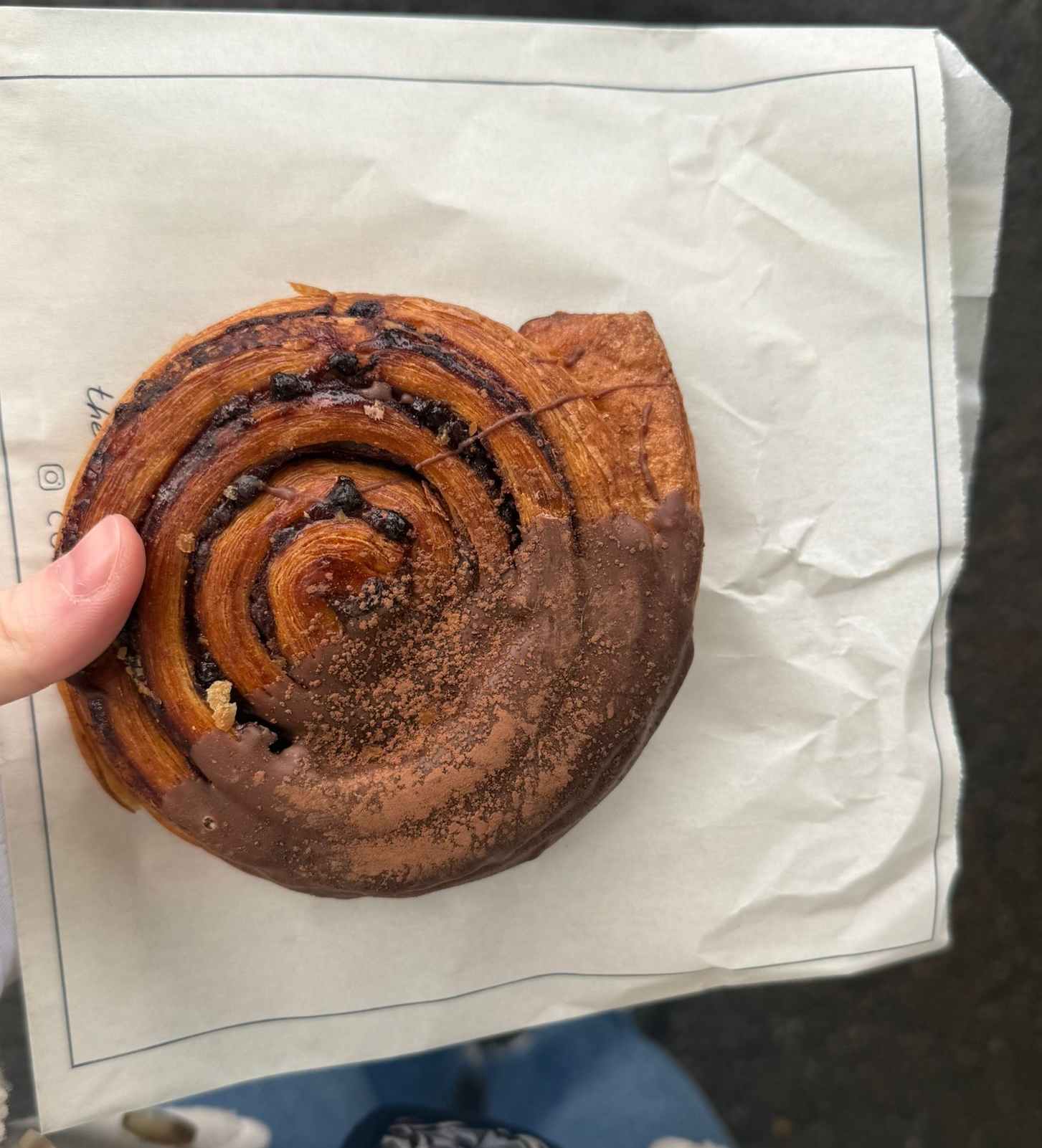 A chocolate dipped Pain aux raising. Headline worthy, apparently