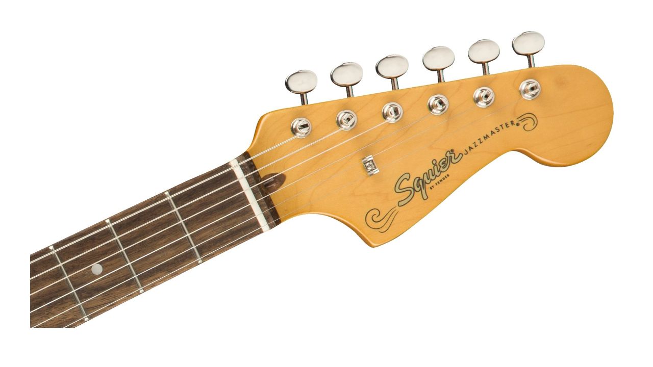 Squier Classic Vibe '60s Jazzmaster headstock on a white background