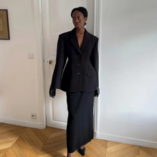 Sylvie in a monochrome black outfit