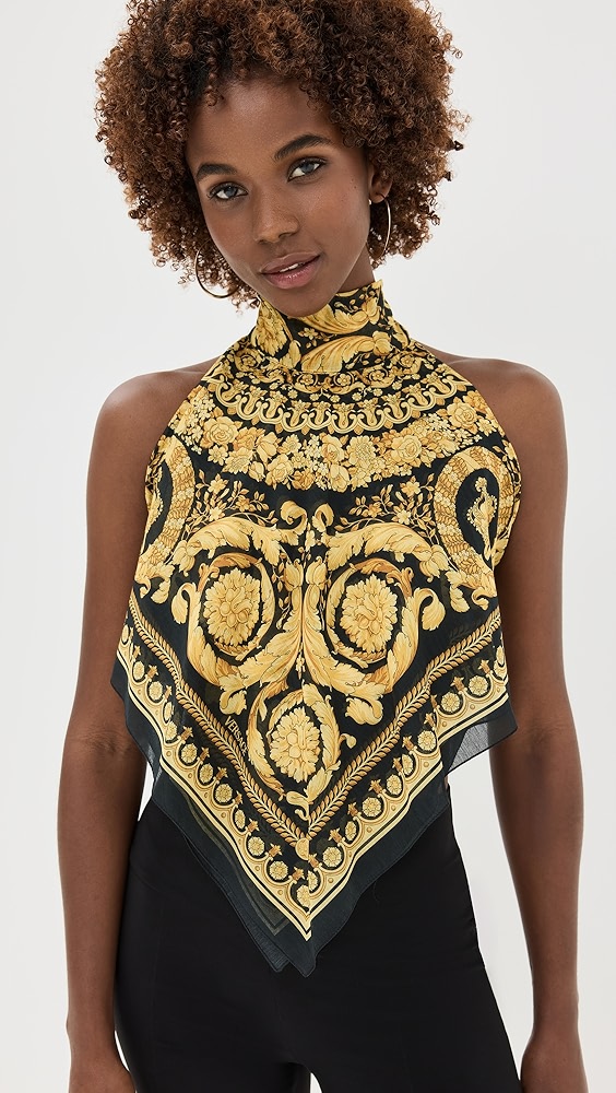 Versace Beachwear Cotton Silk Voile Fabric Baroque Print Top