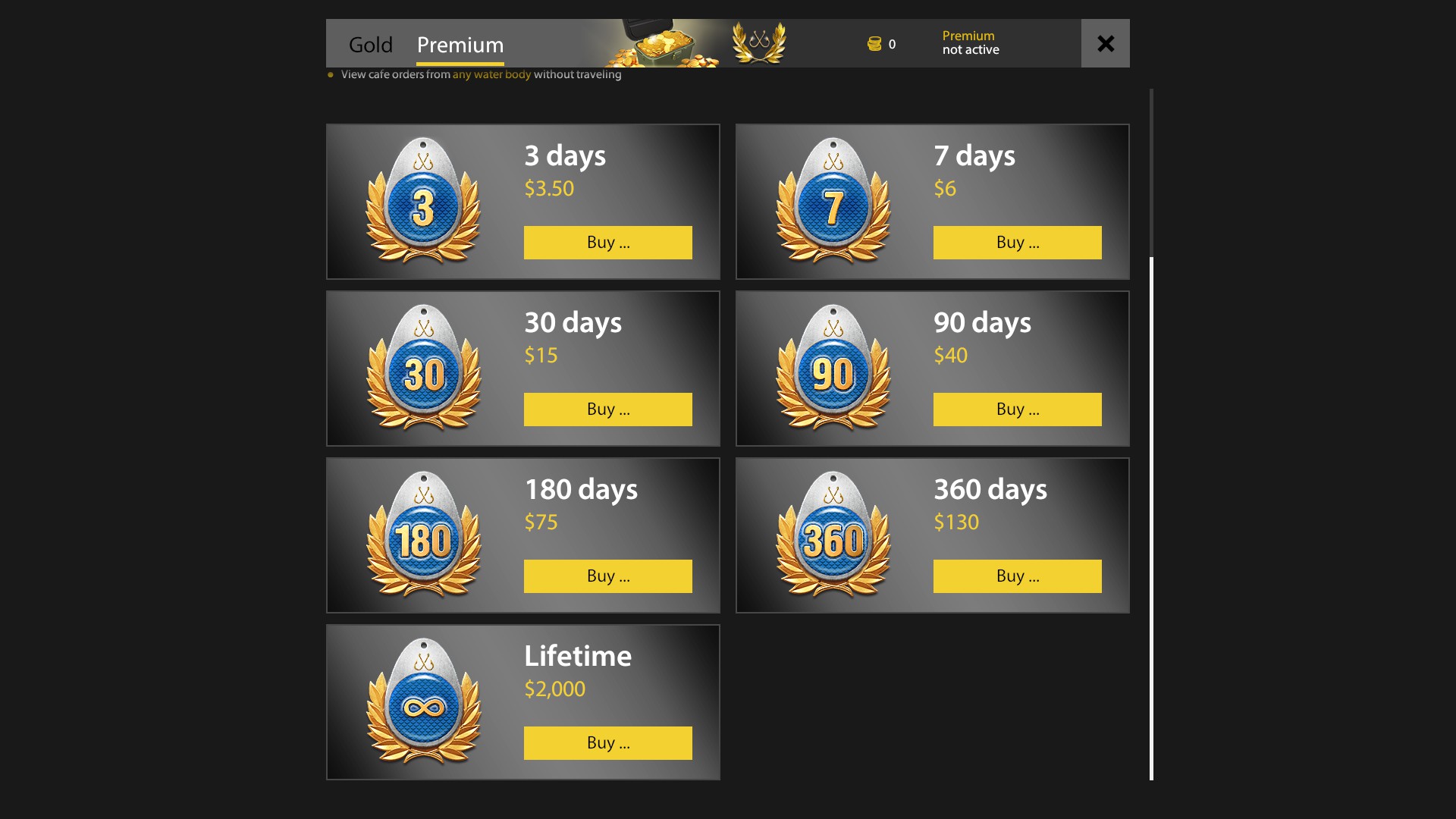 Monetisation screen in Russian Fishing 4.