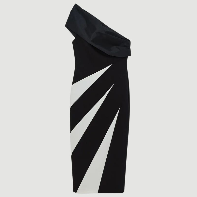 KarenMillen Petite Clean Tailored Taffeta One Shoulder Panel Midi Dress cut out