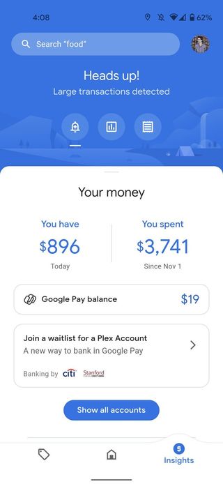 Google Pay Insights Screen