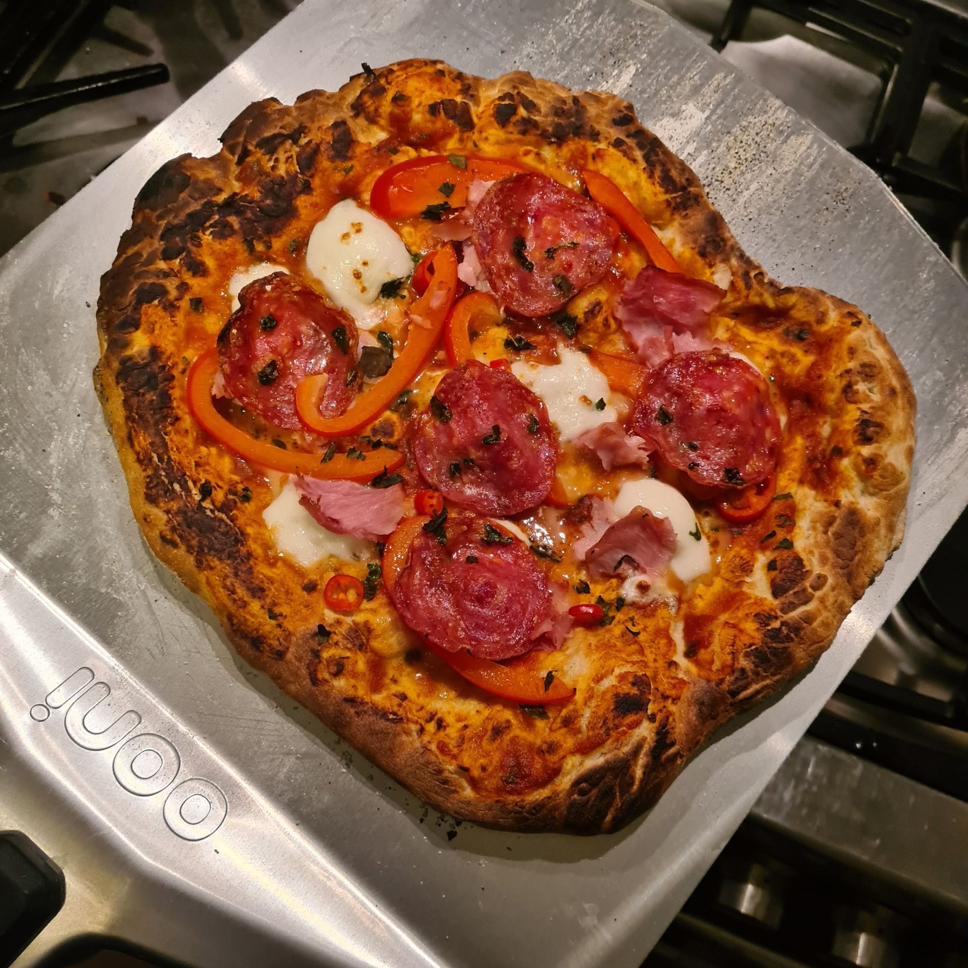 Pizza on stainless steel