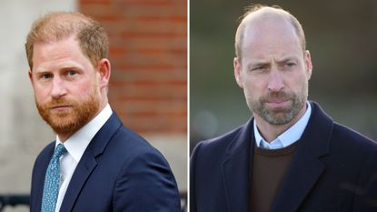 A composite of a picture of Prince Harry and a picture of Prince William, both looking quite serious
