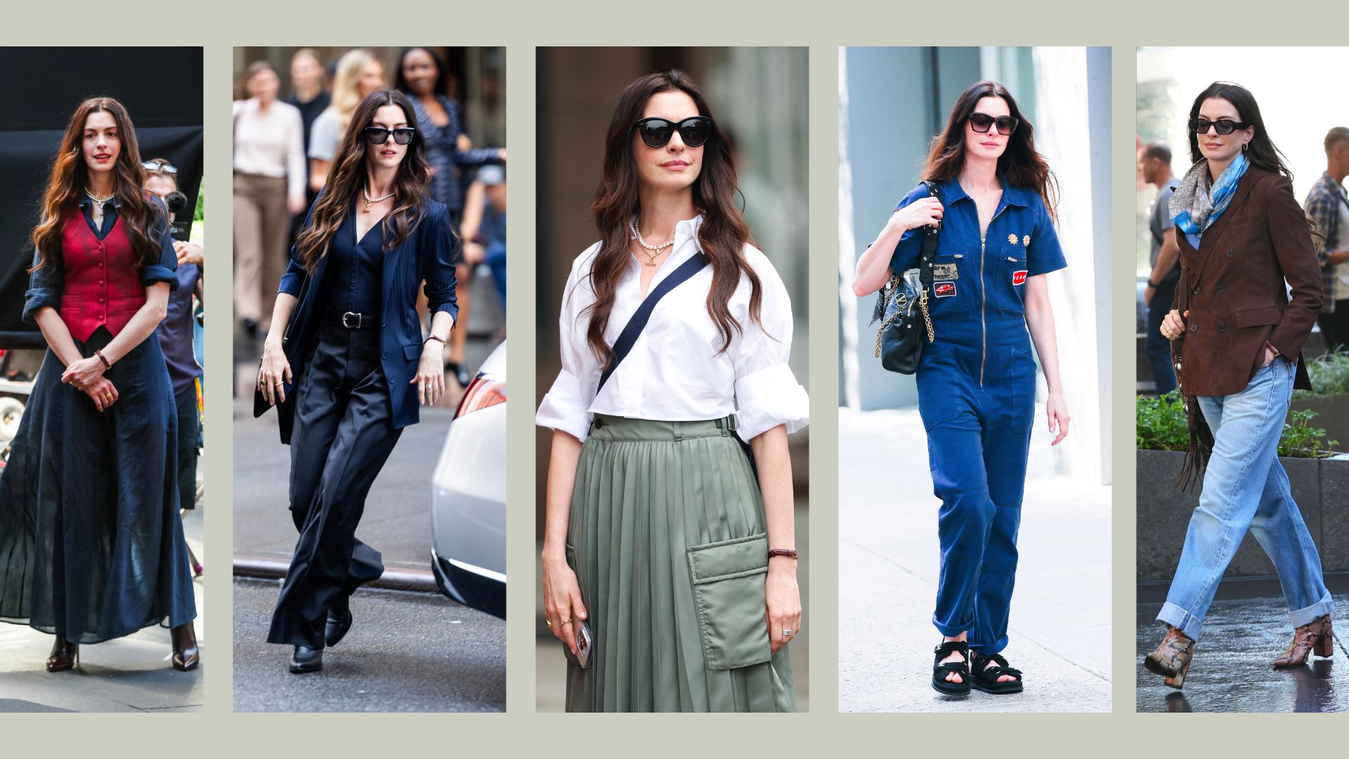Anne Hathaway/Andy Sachs in 5 different outfits for The Devil Wears Prada 2