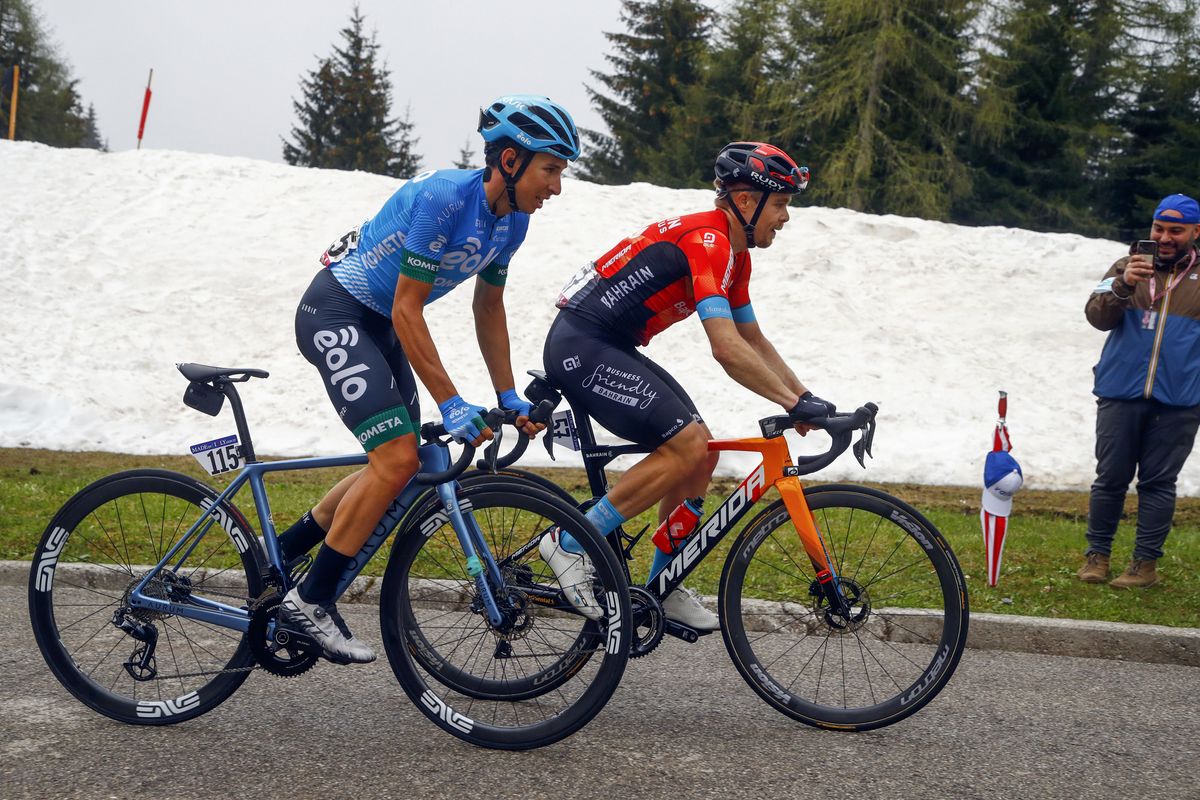 Giro dItalia 2021 104th Edition 14th stage Cittadella Monte Zoncolan 205 km 22052021 Lorenzo Fortunato ITA Eolo Kometa Cycling Team Jan Tratnik SLO Bahrain Victorious photo Roberto BettiniBettiniPhoto2021