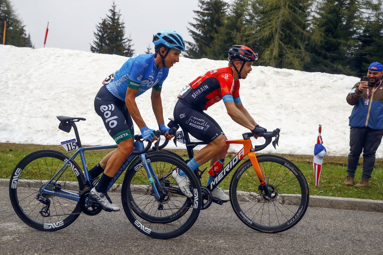 Giro dItalia 2021 104th Edition 14th stage Cittadella Monte Zoncolan 205 km 22052021 Lorenzo Fortunato ITA Eolo Kometa Cycling Team Jan Tratnik SLO Bahrain Victorious photo Roberto BettiniBettiniPhoto2021