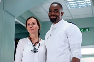 Amanda Mealing as Connie with Jacob in Casualty 2015