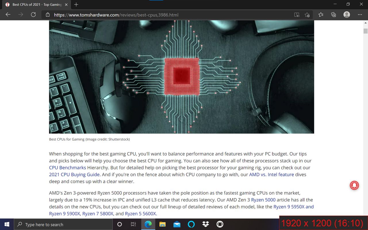 Tom's Hardware on a 16:10 display