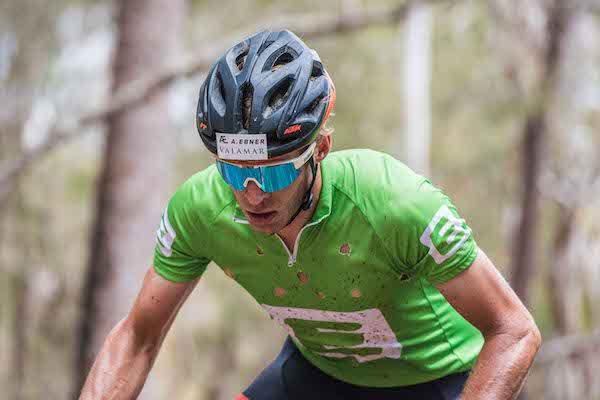 Matthias Grick with 'DIY' ventilation on his Best Austrian Leader Jersey trying to get some relief in Monday's horrenduous temperatures in the high 30s