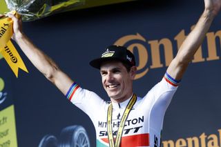 Daryl Impey (Mitchelton-Scott) on the podium after winning stage 9 of the Tour de France