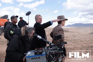 Christopher Nolan, Hoyte van Hoytema and Cillian Murphy on set of Oppenheimer