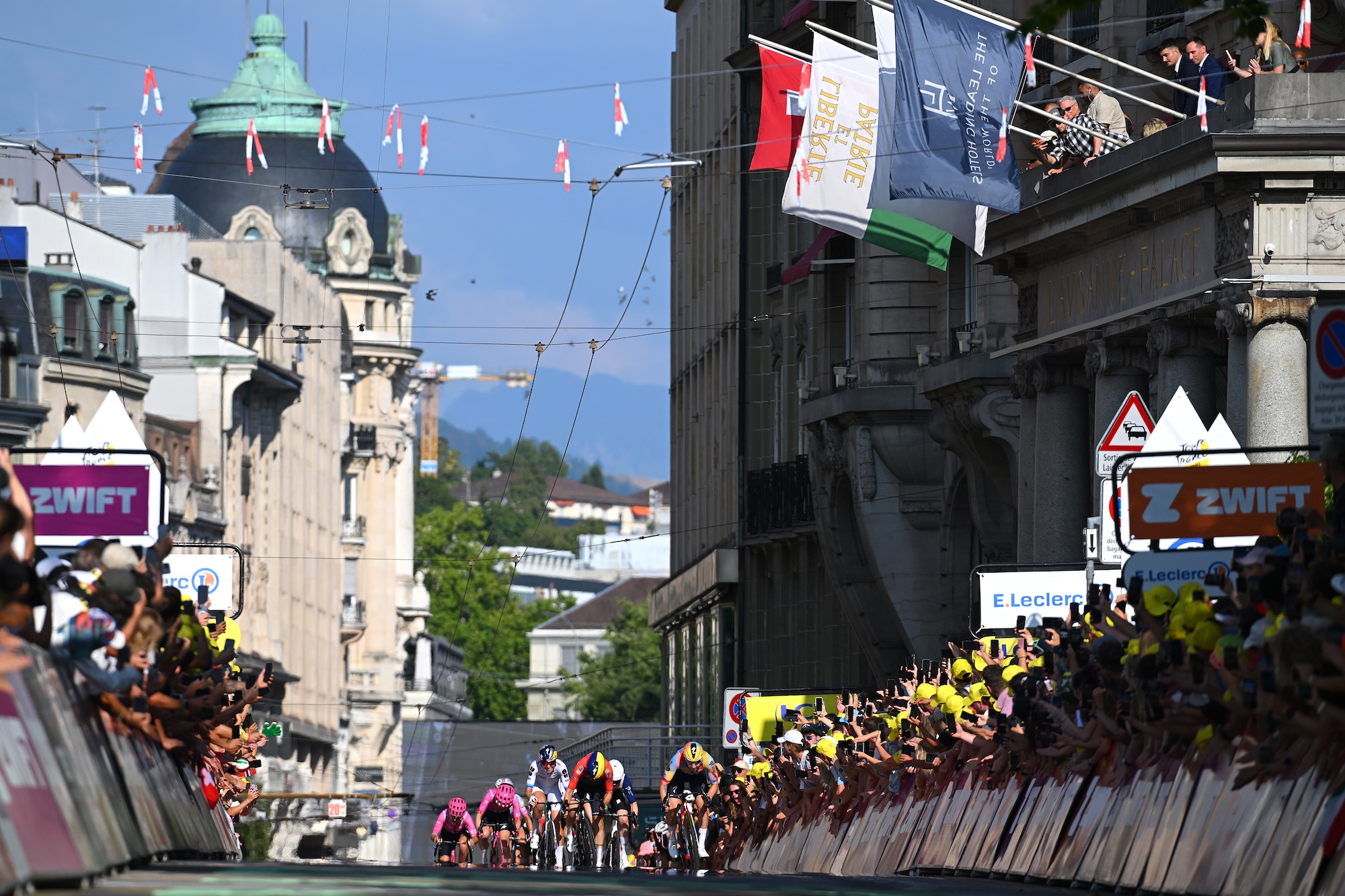 Demi Vollering, Kimberley Le Court Pienaar and stage winner Lorena Wiebes during the 5th Tour de France Femmes 2026, Stage 1