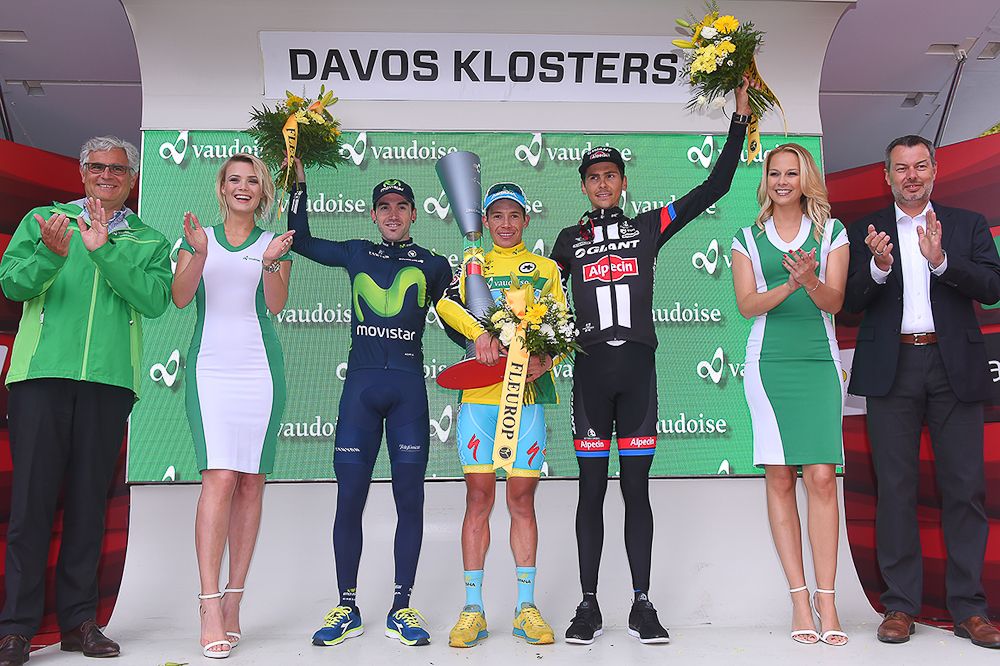 The Tour de Suisse final podium: Izaguirre, Lopez and Barguil