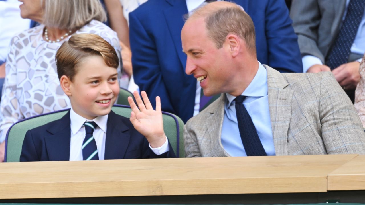 Prince George of Cambridge and Prince William, Duke of Cambridge attend The Wimbledon Men&#039;s Singles Final the All England Lawn Tennis and Croquet Club on July 10, 2022 in London, England. 