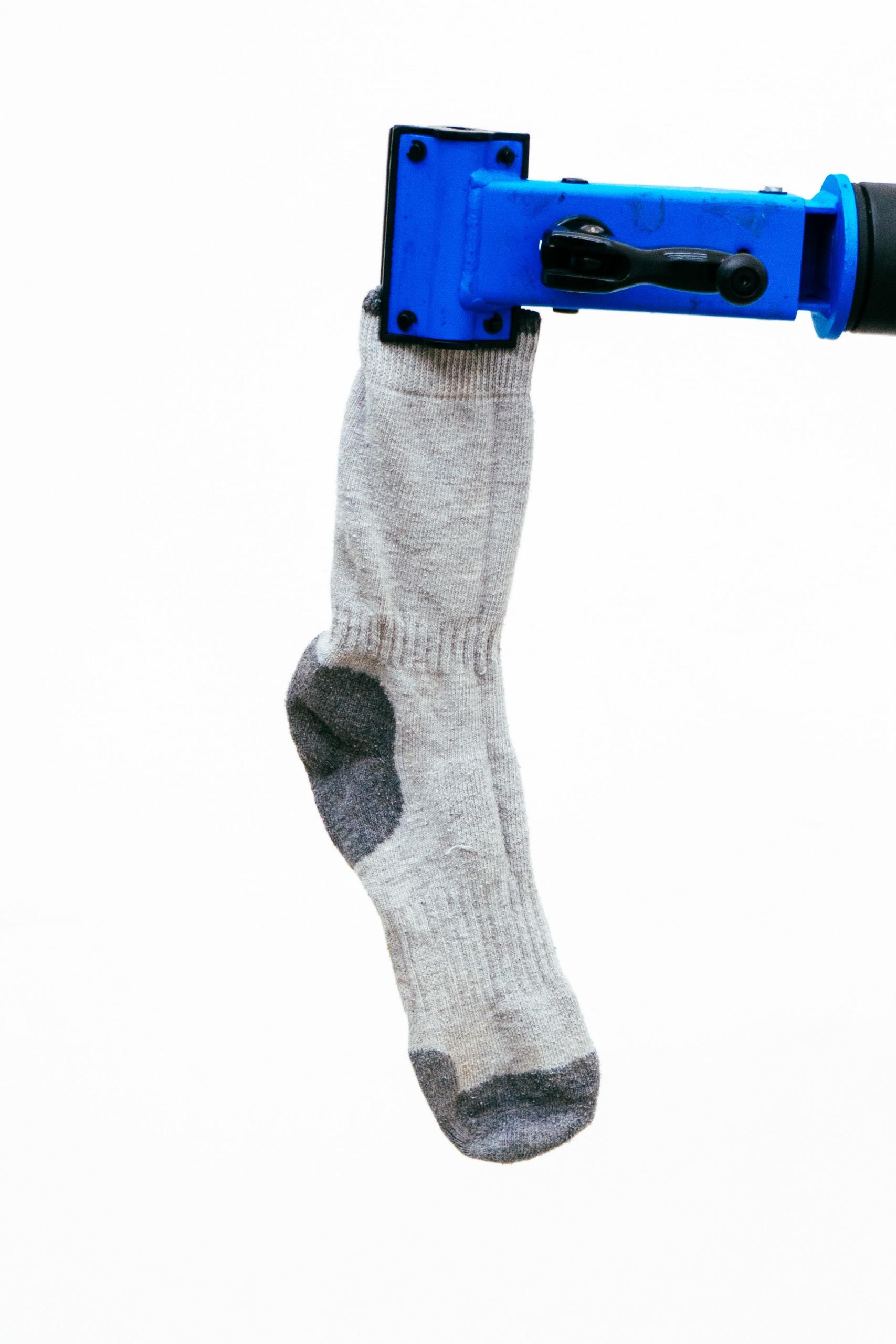 A close up shot of some socks being tested in the wind tunnel