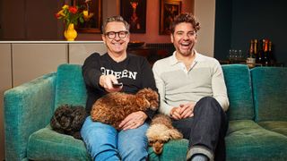 Stephen Webb and Daniel Lustig on the sofa for Gogglebox.