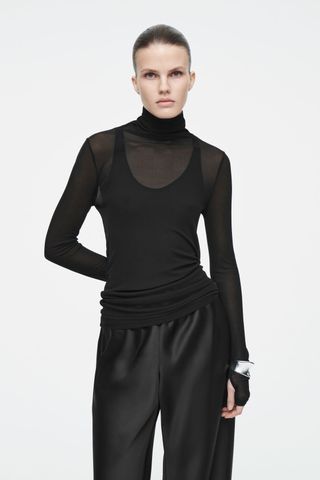 Slim Silk Turtleneck Top