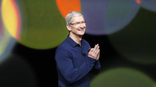 Tim Cook on stage at Apple event 