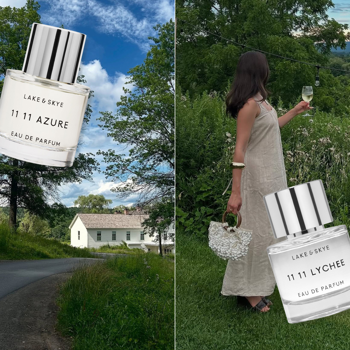 A collage of Alyssa Brascia's photos at Inness in Accord, NY with overlays of Lake & Skye fragrances.