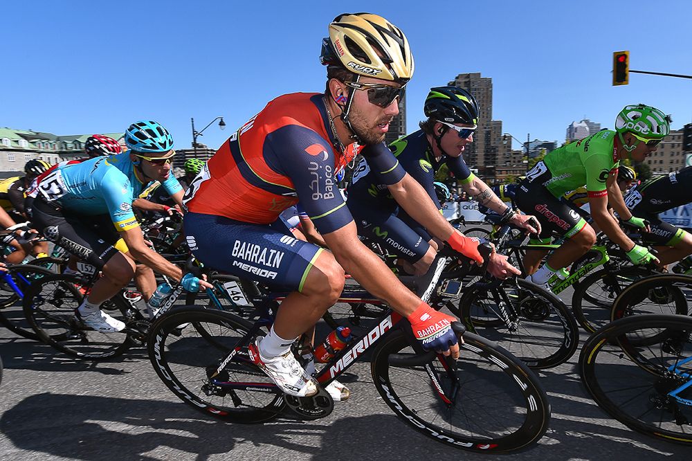 Sonny Colbrelli takes a corner at GP de Montreal