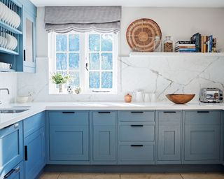 Beach house decor with blue kitchen