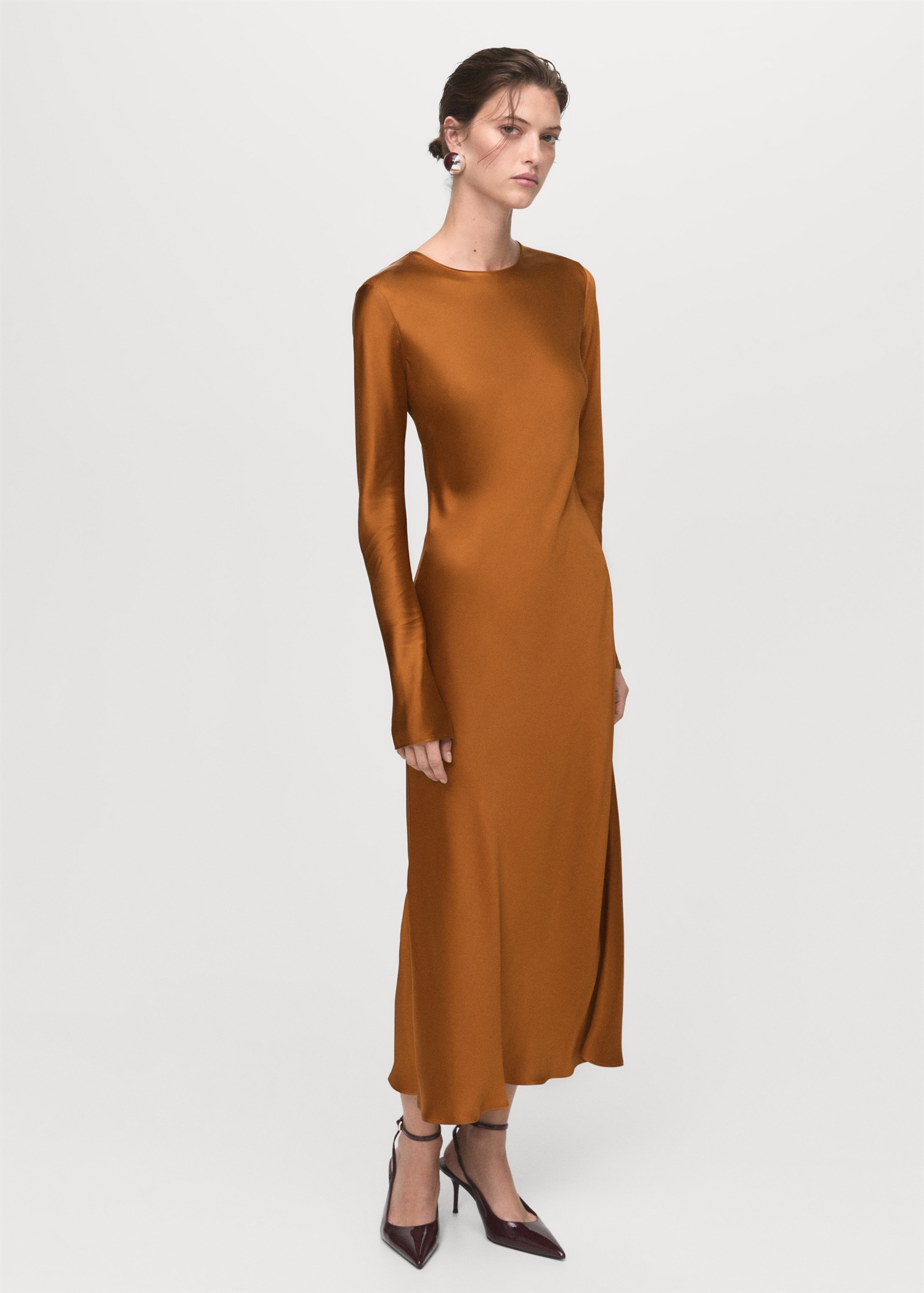 Long Satin Dress - Women | Mango Usa