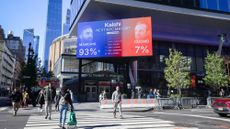 An image of an electronic billboard showing odds on the New York City mayoral election.