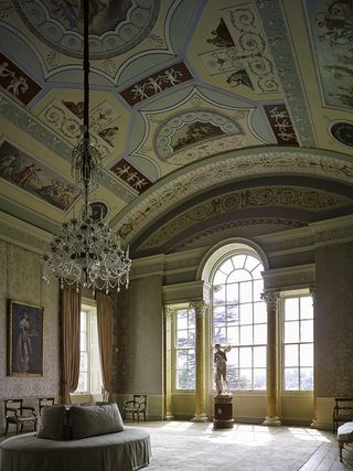 Crichel, Dorset: James Wyatt’s 1770s Drawing Room has been returned to its former splendour. The great Venetian window has been restored and the ceiling been cleaned and retouched where necessary