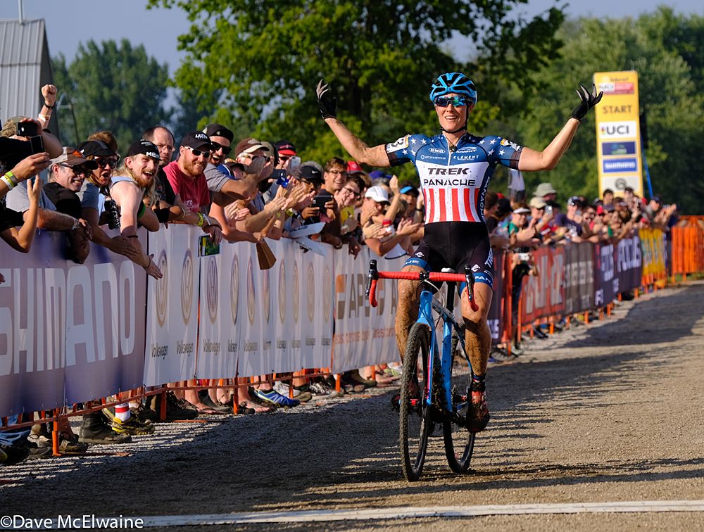 Katie Compton (USA) taking the World Cup win at Jingle Cross