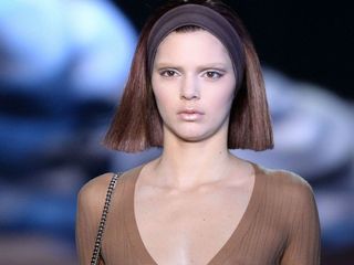 Kendall Jenner models for Marc Jacobs in a sheer top.
