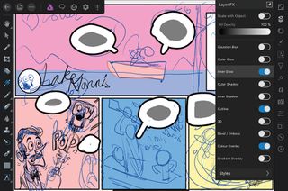 Select Inner Glow in the Layer FX palette to quickly mock up areas of text within your comic panel