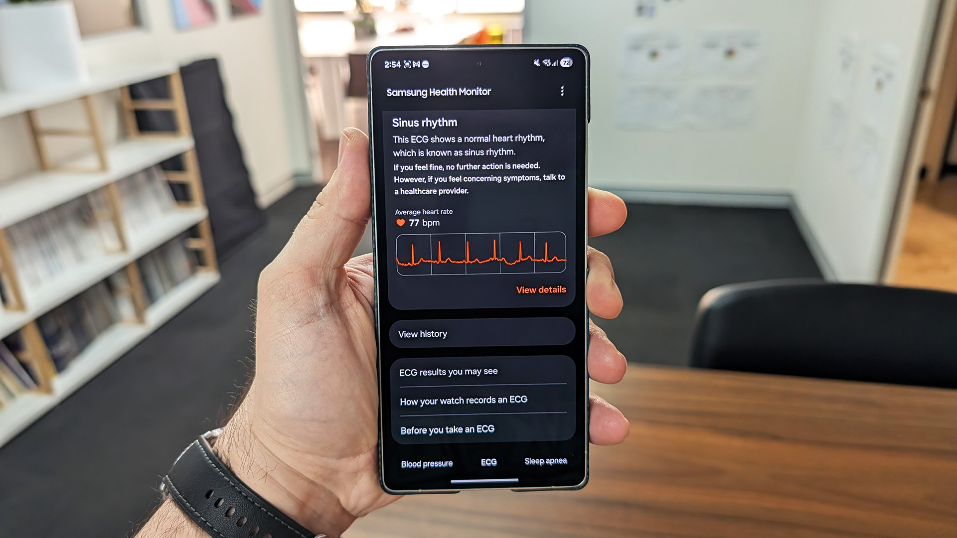 Samsung Health app showing ECG sleep rhythm recordings