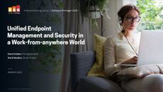 Whitepaper on unified endpoint management and security,with image of female working remotely at a laptop on her sofa