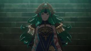 Sothis walking down a long flight of stairs in Fire Emblem: Fortune's Weave