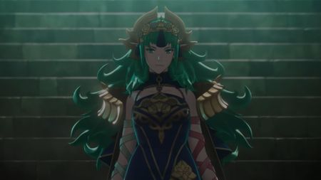 Sothis walking down a long flight of stairs in Fire Emblem: Fortune's Weave