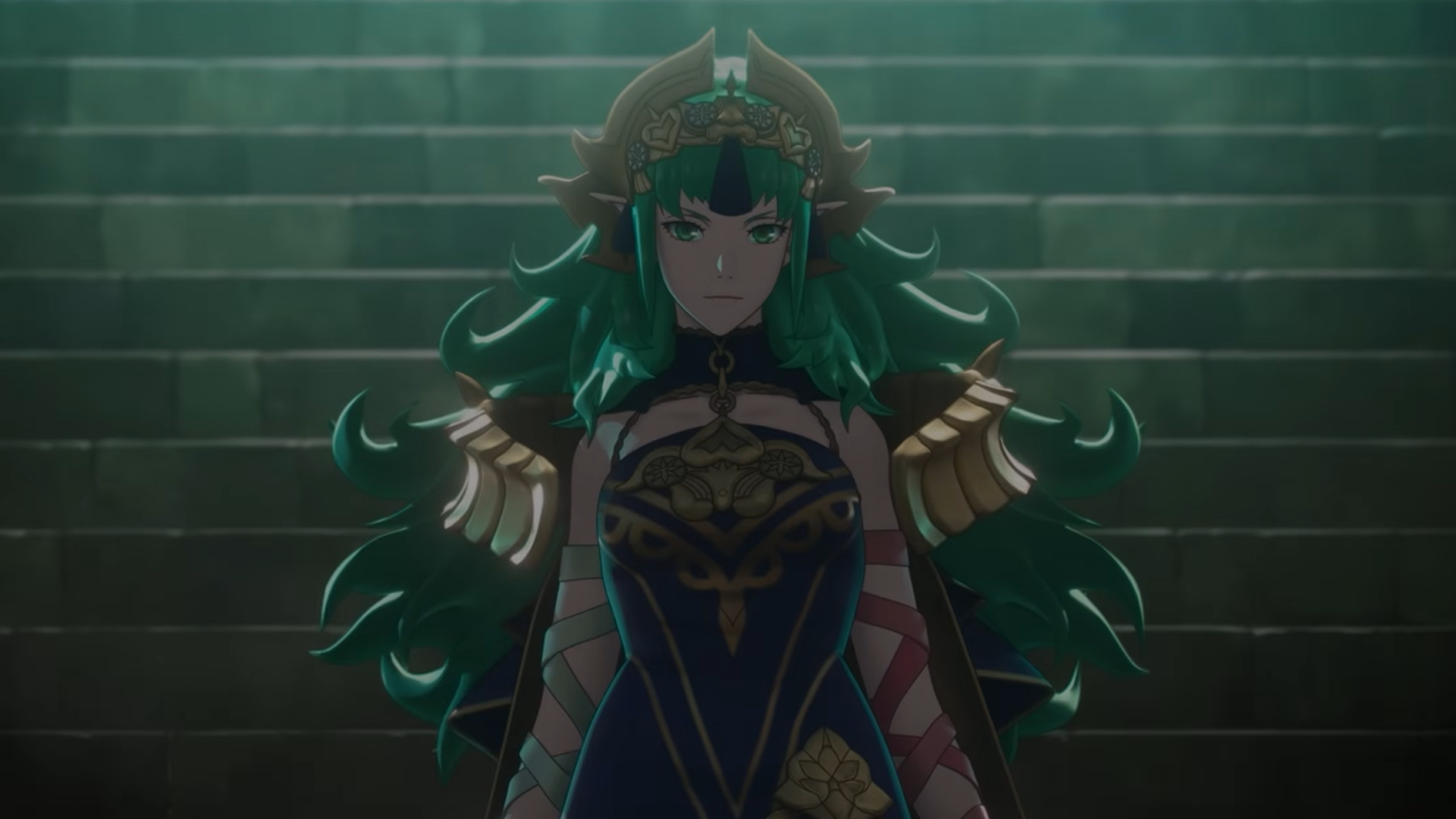 Sothis walking down a long flight of stairs in Fire Emblem: Fortune's Weave