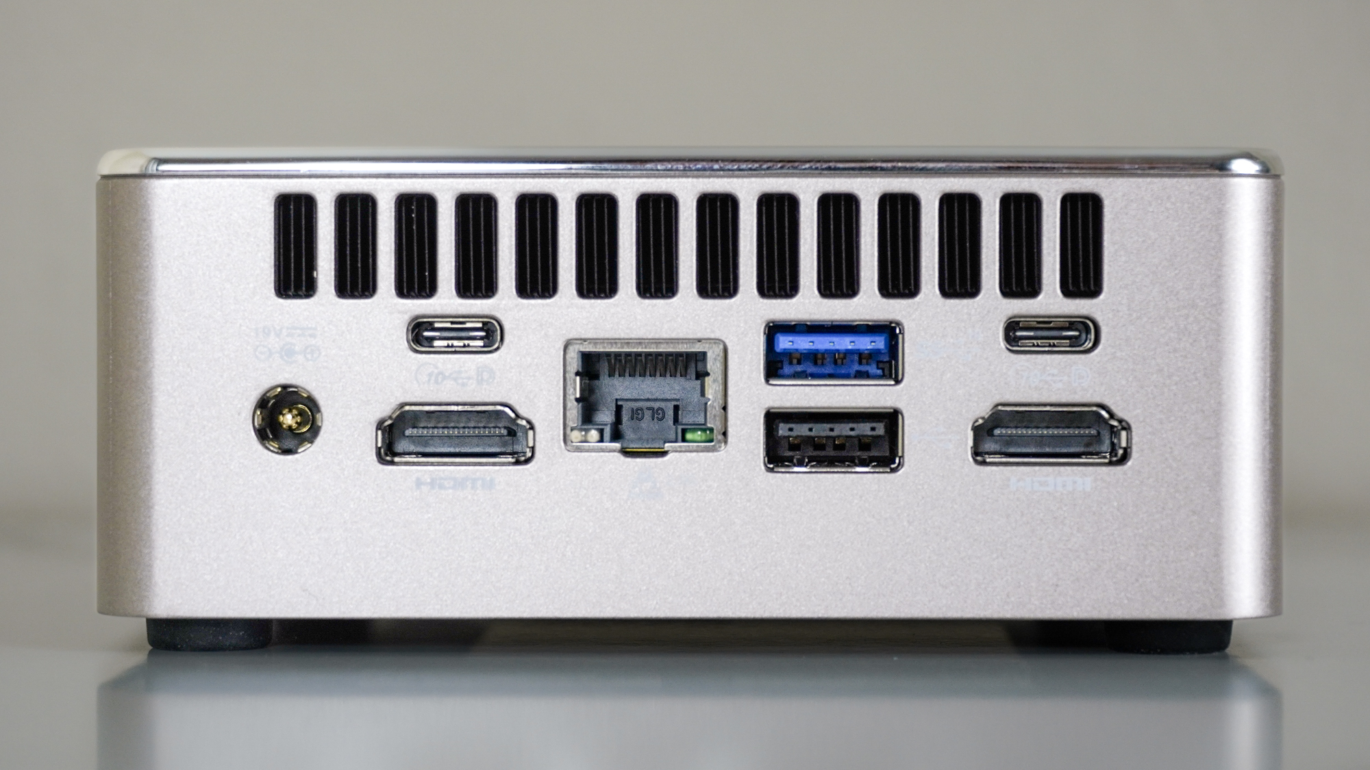 The rear ports of the Geekom A5 mini PC