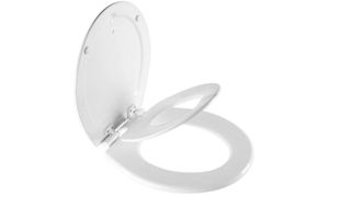Image of a white toilet seat withint a toilet seat as part of best toilet training seats