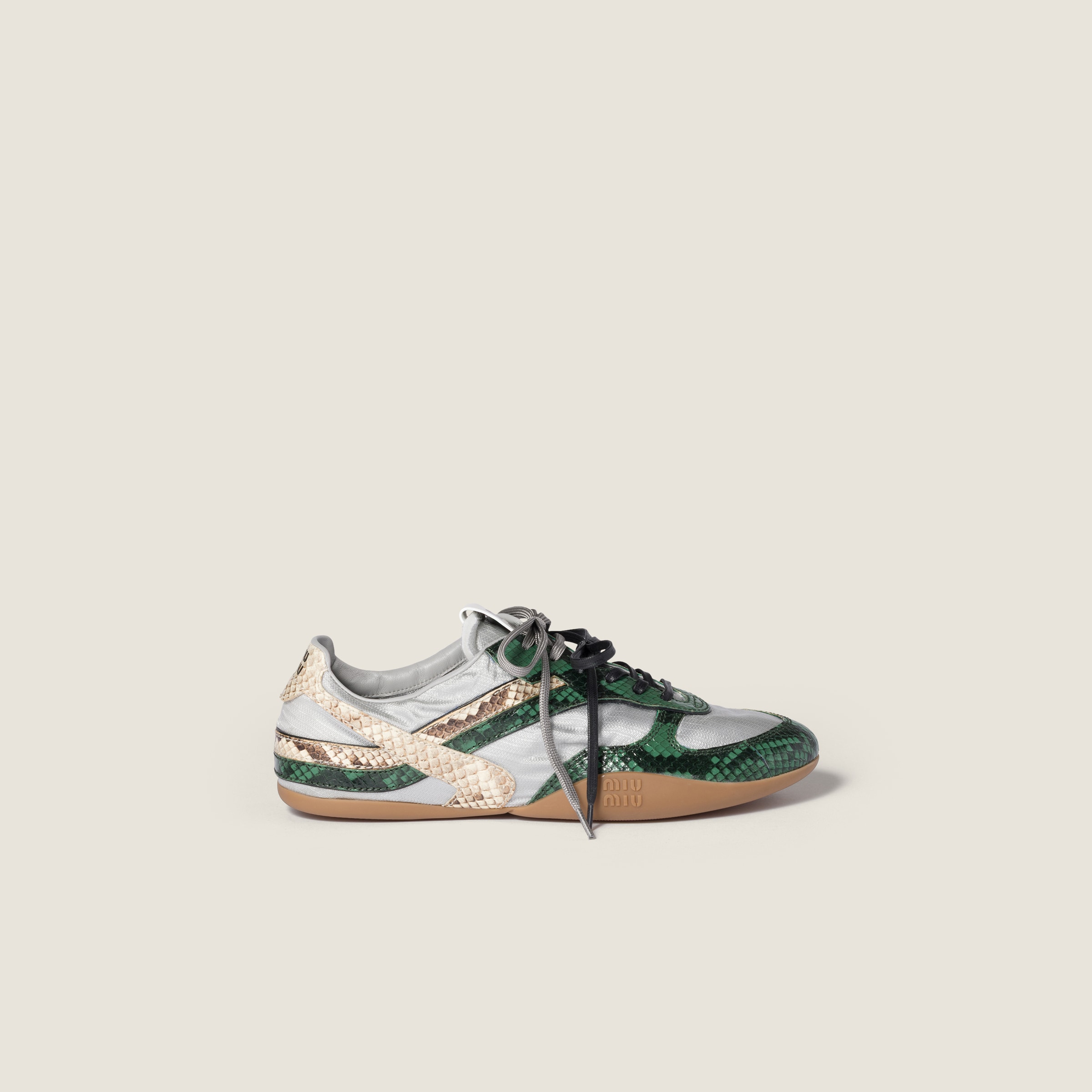 Gymnasium Technical Fabric and Python-Print Ayers Leather Sneakers