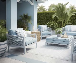 blue and white color scheme on patio by Omni Home Idea
